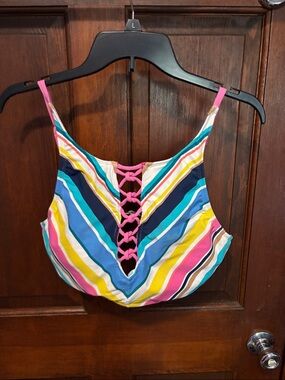 Striped Lace-Up Bikin Top in Bright Multi-Colors